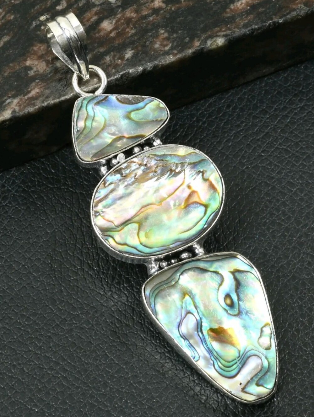 Abalone Shell Gemstone Jewelry  925 Sterling Silver Handmade Pendant Necklace